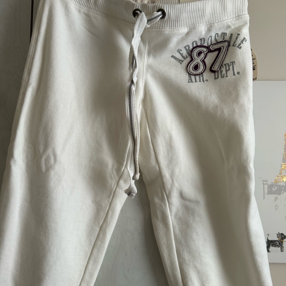 Aeropostale White Joggers with Gray and Purple Accents